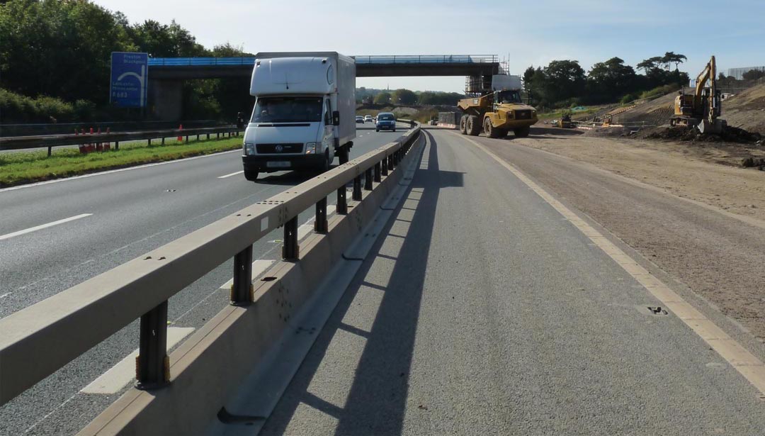 Varioguard installed alongside Lancaster Road for M6 Link Project with van driving past
