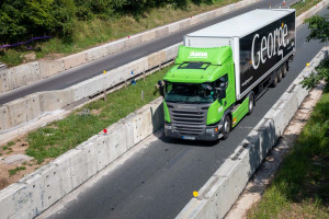 Hardstaff Multibloc and Maxibloc installed on the M50 with Asda truck driving past